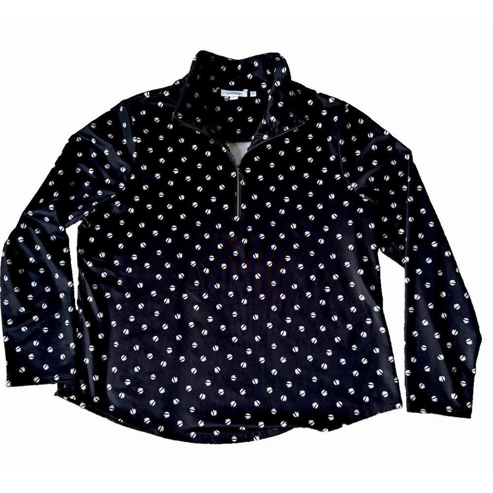 Chico's Zenergy Half Zip Pullover Women 2 Black White Dot Athleisure Sporty